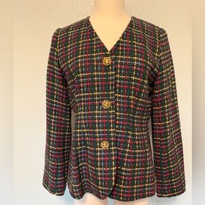 Doncaster Multicolor‎ Plaid Blazer with Gold Buttons